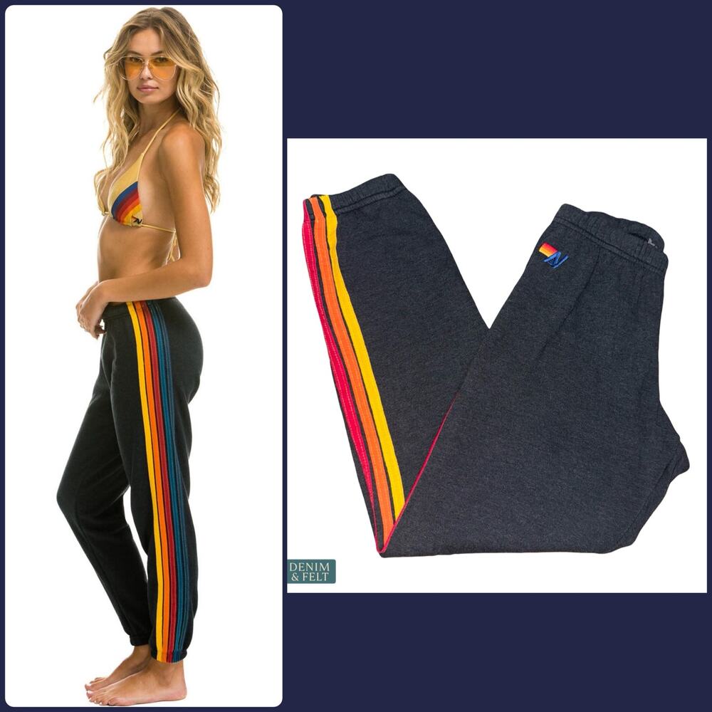 Aviator Nation Charcoal Jogger sweatpant  with Rainbow Side Stripes
